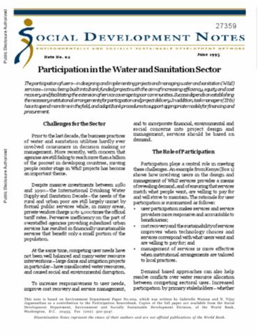 Participation In The Water And Sanitation Sector